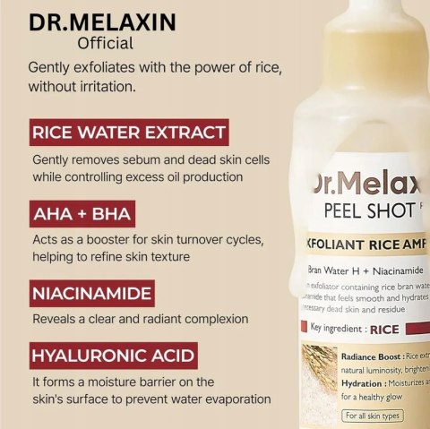 Dr.Melaxin | Peel Shot Exfoliating White Rice Ampoule | Delikatny Peeling Ryżowy Blask i Gładka Cera - 80ml