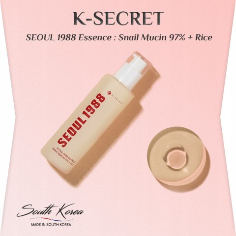 K-SECRET | SEOUL 1988 Essence : Snail Mucin 97% + Rice | Esencja Serum Śluz Ślimaka Ryż na Trądzik - 100ml