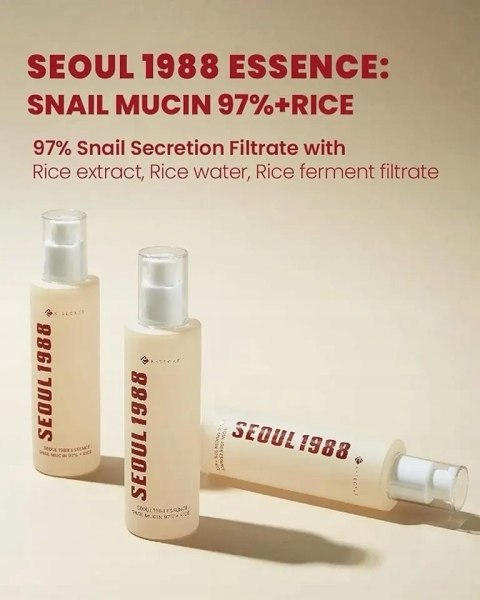 K-SECRET | SEOUL 1988 Essence : Snail Mucin 97% + Rice | Esencja Serum Śluz Ślimaka Ryż na Trądzik - 100ml