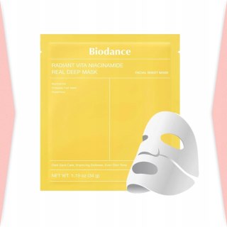 Biodance | Radiant Vita Niacinamide Real Deep Mask | Maska Hydrożelowa Niacynamid i Witaminy Głęboko Nawilżająca - 1szt/34g