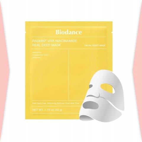 Biodance | Radiant Vita Niacinamide Real Deep Mask | Maska Hydrożelowa Niacynamid i Witaminy Głęboko Nawilżająca - 1szt/34g