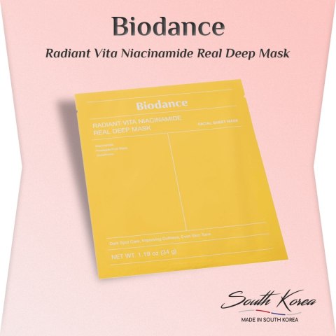 Biodance | Radiant Vita Niacinamide Real Deep Mask | Maska Hydrożelowa Niacynamid i Witaminy Głęboko Nawilżająca - 1szt/34g