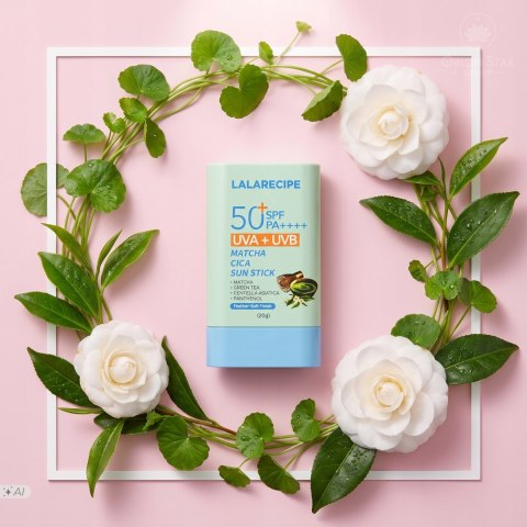 LalaRecipe | Matcha Cica Sun Stick SPF50+ | Koreański Sztyft Przeciwsłoneczny do Twarzy - 20g